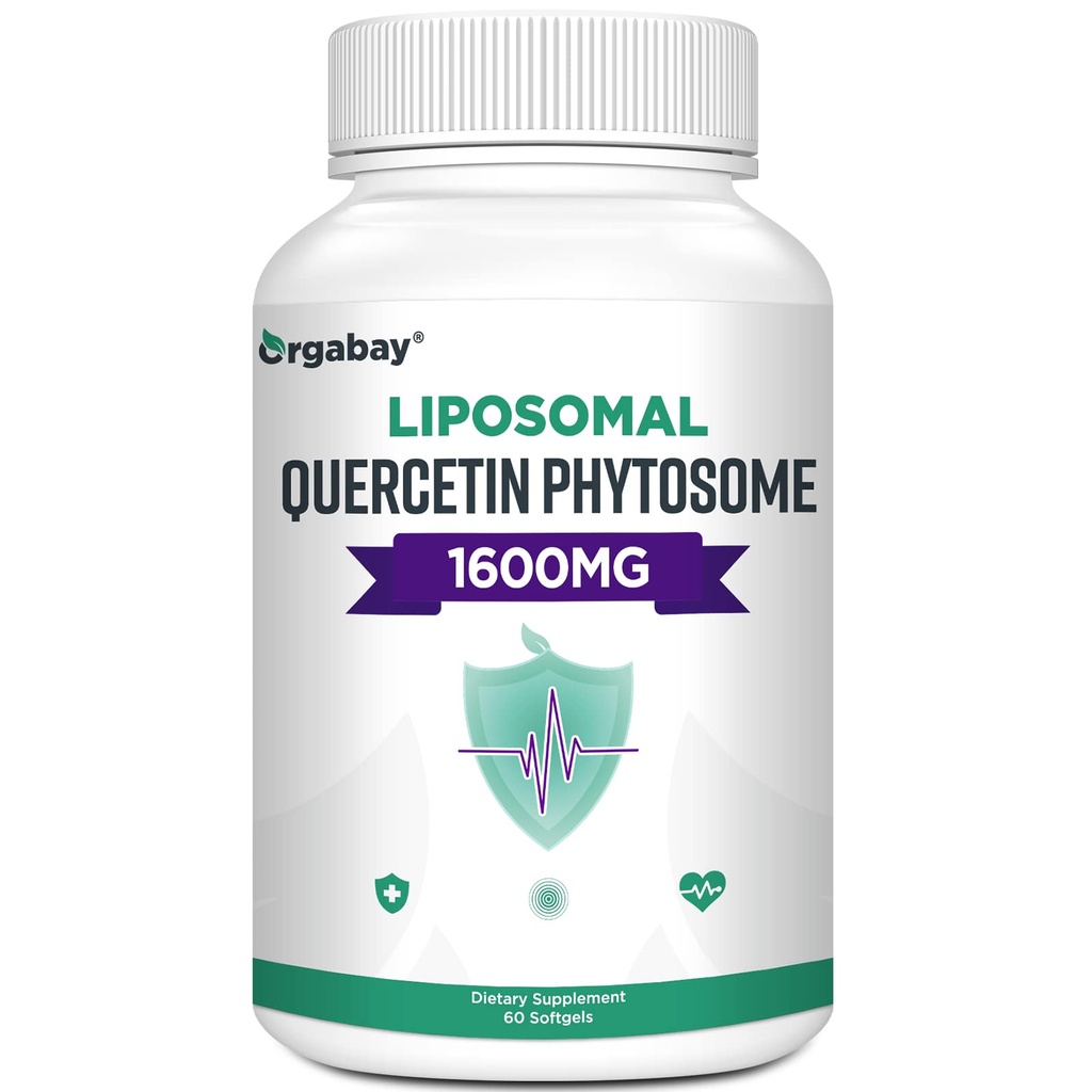 Orgabay Liposomal Quercetin Phytosome 1600 mg,Bromelain 200mg,Zinc 30mg, Vitamin C Turmeric 40 mg, Högsta Absorption, Quercetin Complex, 60 Softgels
