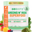 GOBIOTIX Super Greens and Reds Powder - Punainen ja vihreä Superfood - Probiootti Supplement - Dgestive Enzymes ja Beet Root Powder - Organic Whole Foods Ravintolisä (Mango, 1 pakkaus)