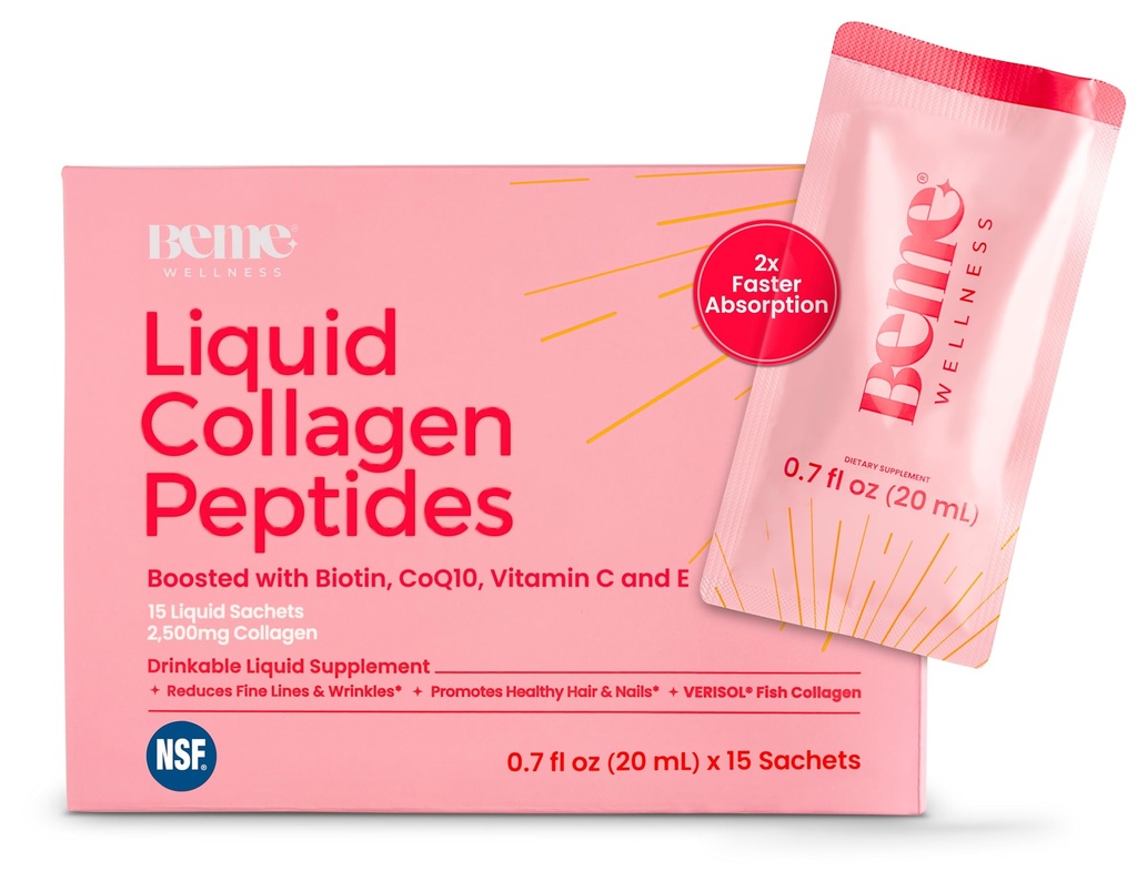 BeMe BeRadiant Liquid Collagen Peptide hiuksille, iho & kynnet 2X Nopeampi imeytyminen ... Kliinisesti testattu 2500 mg Verisol Hydrolysed Collagen täydentää naisten Biotiini, CoQ10 & C-vitamiini