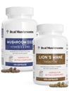 Real Mushrooms Vitamin D2, Zink, Chaga, Reishi (120ct) och Lion's Mane (300ct) Bundle - Immunitet och kognitivt stöd, Chelated Zink för förbättrad absorption - Vegan, Gluten Free, icke-GMO