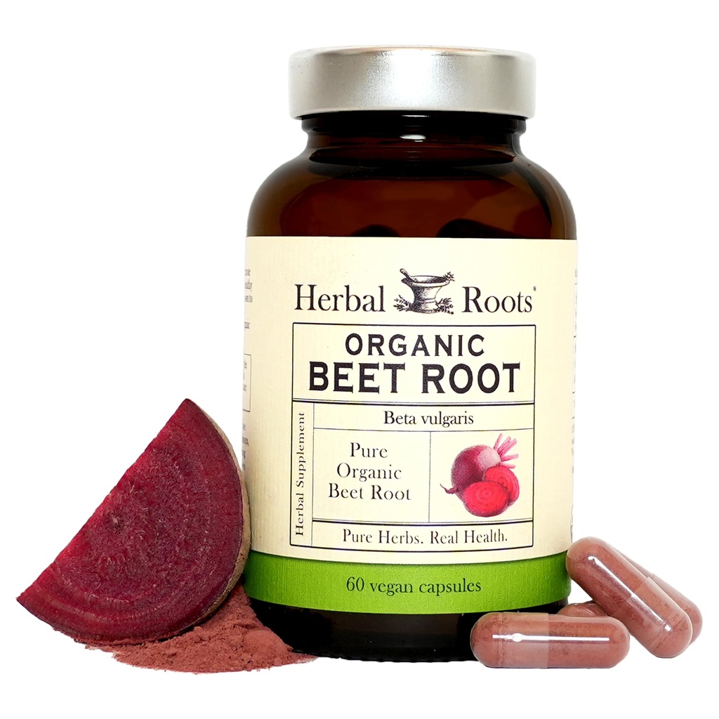 Yrttijuuret Organic Beet Root Powder Kapselit - 1500 mg per tarjoilu - Certified USDA Organic - ei-GMO - 60 kreivi vegan kapselit