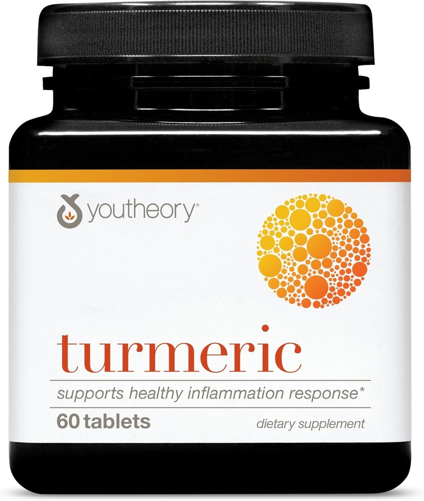 Youtheory Turmeric - 450 mg - med Black Pepper & Olive Leaf - Stöder Joint & Brain Health * - Innehåller Bioenhancers, Curcuminoids & Herbal Extracts - 60 tabletter (20-Day Supply)