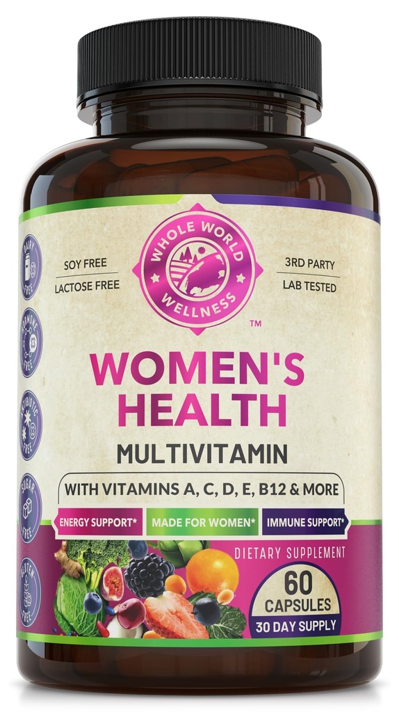 Naisten päivittäin Multivitamiini Multimineral täydentää energia, mieliala, keskittyä, hiukset, iho ja kynnet. Valmistettu naisille, joilla on 30+-ravinteet, hedelmä- ja energiasekoitus. Naisten vitamiinit 60 kapselia. Se on tehty USA:ssa.