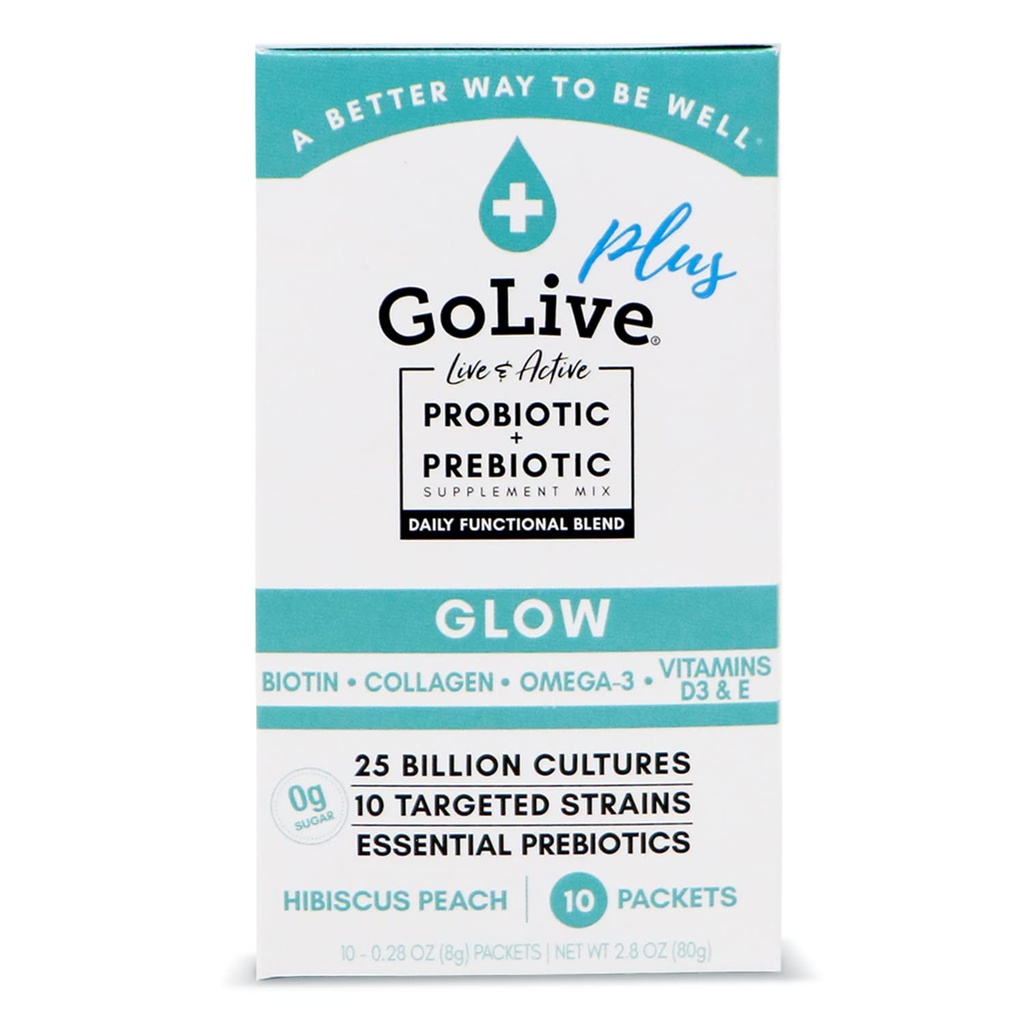 GoLive Probiootit & Prebiootit naisille ja miehille Glow for Beauty, Sokeriton Synbiootti Powder. +25 Bllion PMYs; 10 Kliininen kanta terveelle, Immunomy & Dgestive Health, 10 Luku (Pakkaus 1)