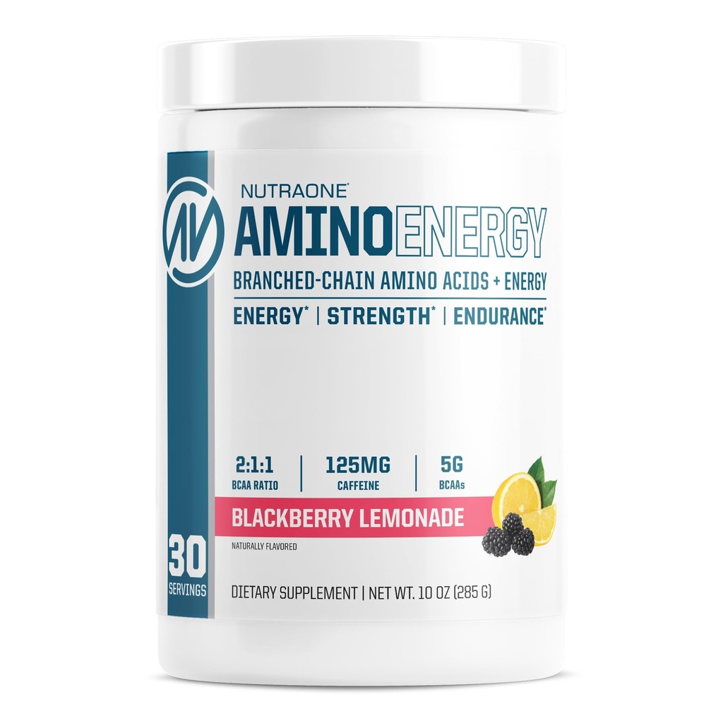 NutraOne Amino Energy BCAA Powder Pre-Workout Supplement med koffeinbronkad kedja aminosyror för att hjälpa bränsle och återhämta * (Berry Lemonade - 30 portioner)