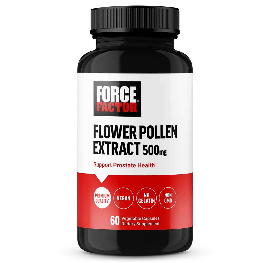 FORCE FACTOR Flower Pollen Prostate Support Supplement för Mäns hälsa, Prostate Health Supplement, 500mg Flower Pollen Capsules, Vegan, No Gelatin, Non-GMO, 60 Capsules