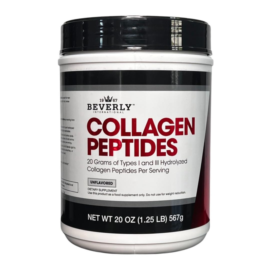 Beverly International Collagen Peptides Protein Powder. Nuori ulkonäkö - iho, hiukset, kynnet, luut ja yhteinen terveys. Helppokäyttöinen, erittäin imeytyvä. 18 Gram proteiinia, makuamaton 20 oz.