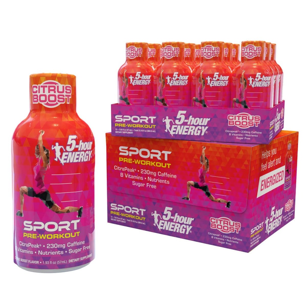 5-tunnin energia Extra Strength Sport Shots Citrapeak, Citrus Boost Flavor, Pre-Workout 24 Count (1,93 fl oz)