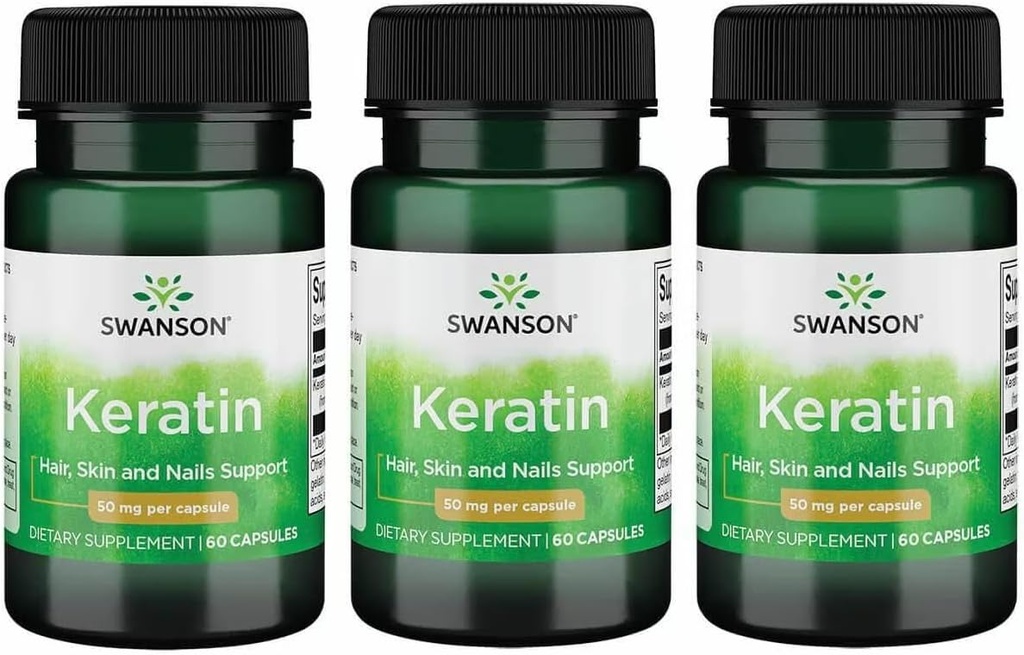 Swanson Keratin (Tiibetin villasta) - Natural Supplement Promoting Healthy joints, hiukset, iho & kynnet - auttaa ravitseva terve Connective Tissues - (60 kapselia, 50 mg Each) (3 pakkaus)