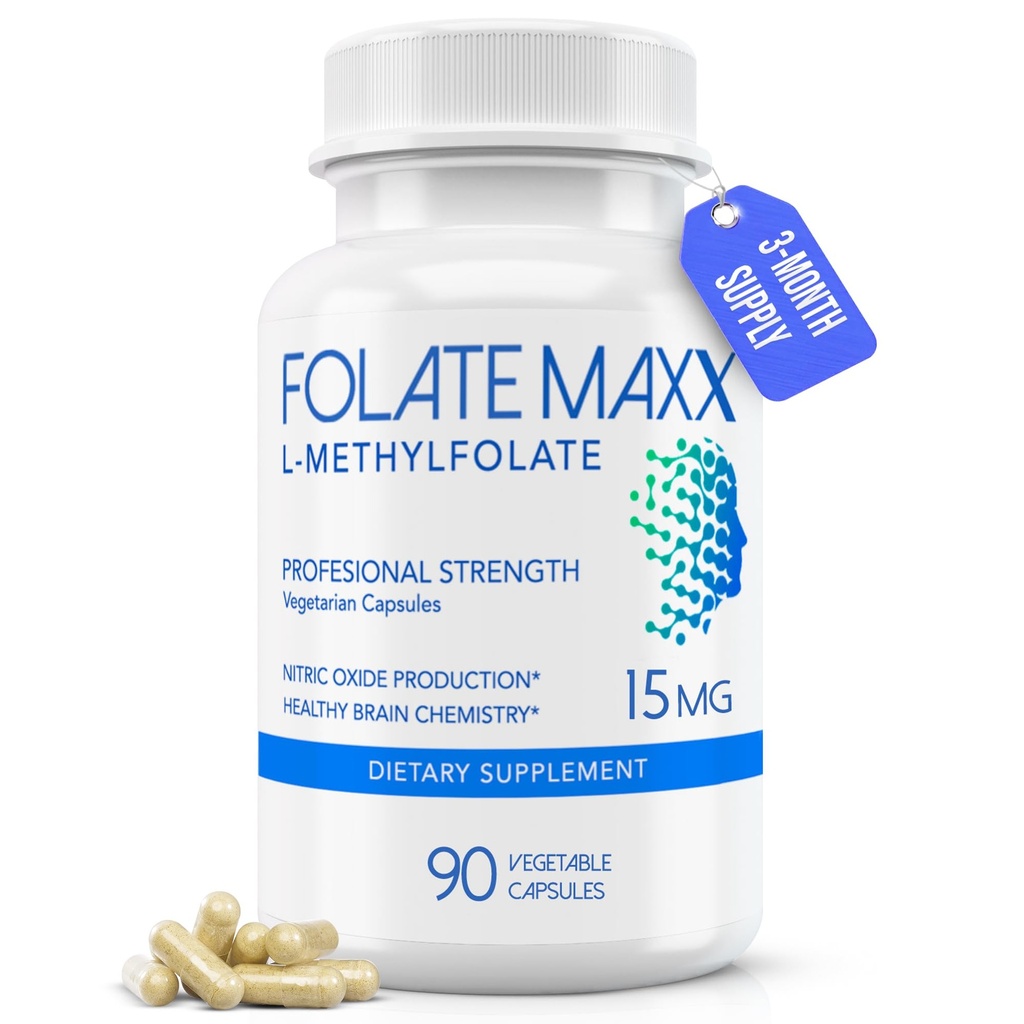 FolateMaxx L-Methylfolate 15mg 90 kapslar | Professional Active Methyl Folate 5-MTHF Supplement | Methylated Folate for Women & Men | Icke-GMO, Gluten Free (3 månader Supply)