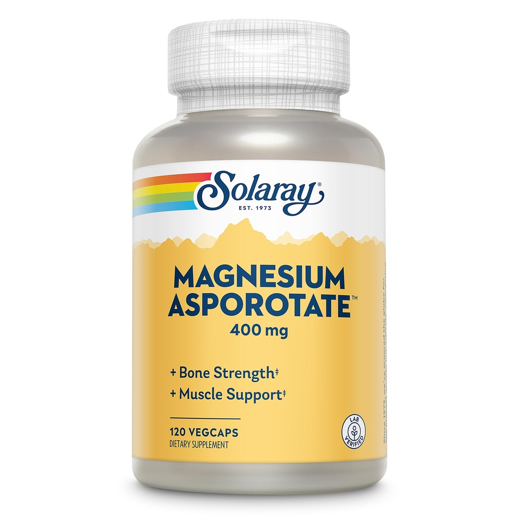 Solaray Magnesiumasporotaatti 400 mg, aspartaatti, orotaaatti ja sitruunakompleksi, terve sydän, lihas, hermo- ja verenkierron tuki 180ct (60 palvelinta, 120 VegCaps)