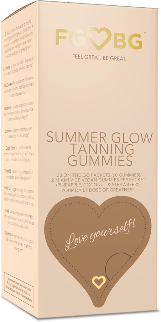 Summer Glow Tanning Gummies - Miami Vice Flavor - Ananas, Coconut, & Mansikka - Vegaani - Gluteeniton - Maitotuotteet - Luonnollinen ainesosat - Essential Ravinteet - Matkailu Koko - 30 -Päivätarjonta