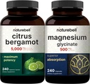 NatureBell Magnesium Glycinate Kapselit 500 mg & Citrus Bergamot Kasviskapselit 5 000 mg Ekvivalentti Bundle Pack ...