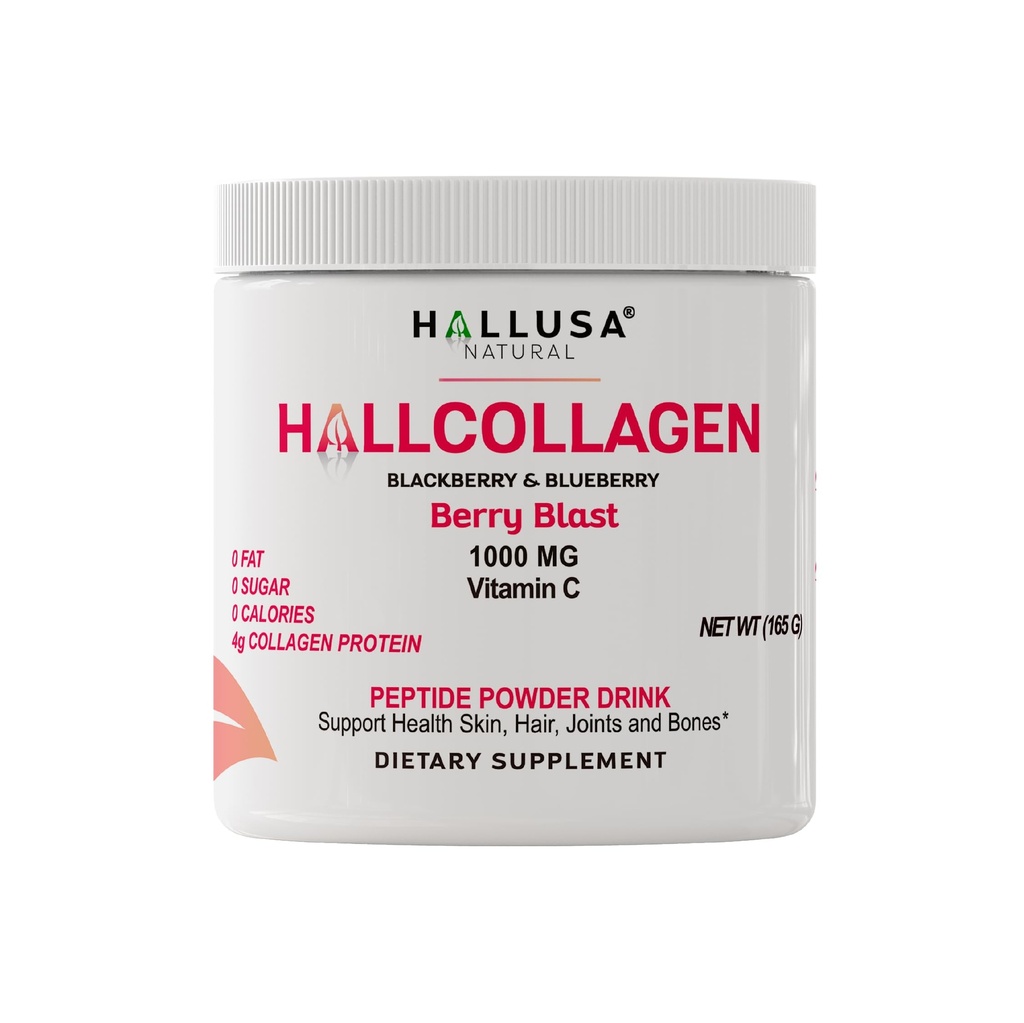 Hallusa Natural Hydrolyzed Collagen Peptides Powder 1000mg kanssa C-vitamiinia. BlackBerry & Blueberry Maku. 4g Collagen per tarjoilu.