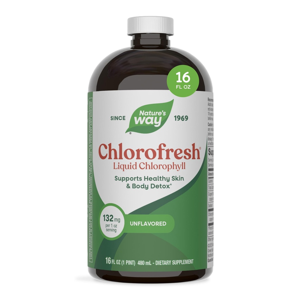 Naturens Way Chlorofresh Liquid Chlorophyll, stöder hälsosam hud och kropp Detox *, inre deodorant *, Unflavored, 16 Oz