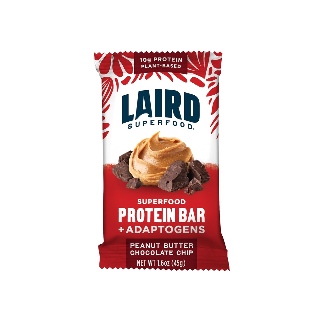 Laird Superfood Functional Protein Bars - Protein Bar men bättre med riktiga ingredienser, funktionella svampar 10g Plant-Based Protein, 6g Fiber - Non-GMO - Peanut Butter Chocolate Chip, 10 greve 1)