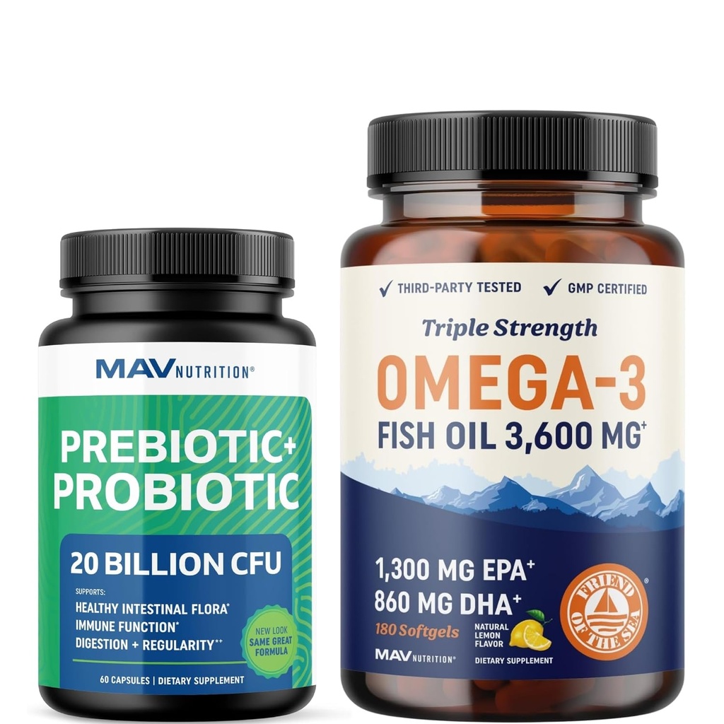 Omega 3 Fish Oil and Probiotic Capsules ... Triple Strength EPA & DHA Omega 3 Burpless Softgels Plus Probiootit & Prebiootit Kapselit Gut Health & Immuunituki 60 tarjoilua