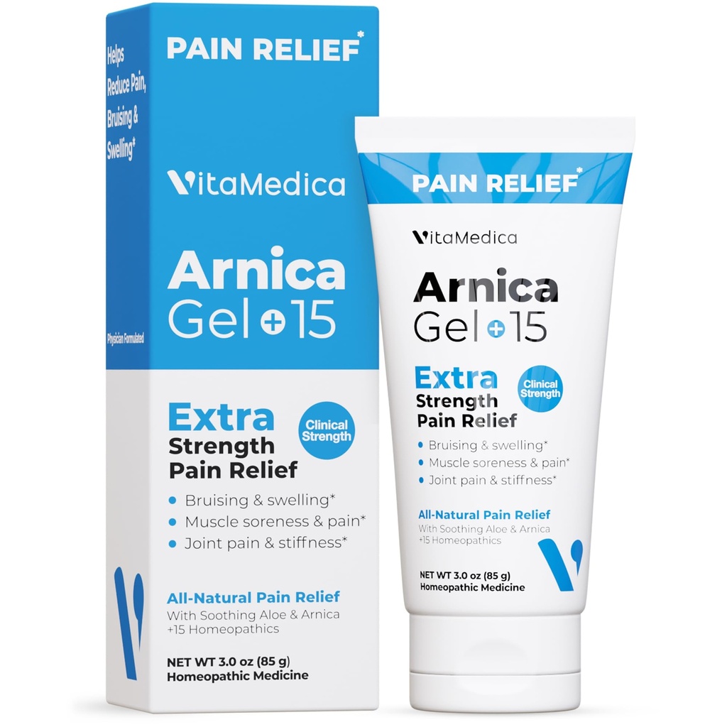 VitaMedica Arnica Gel Plus 15 parantava kasviyhdistelmät, extra vahvuus Formulation mustelmia, turvotusta, nivelkipua, lihasten jäykkyyttä ja sitkeyttä, kaikki luonnolliset, kasviperäisiä kipulääkkeitä