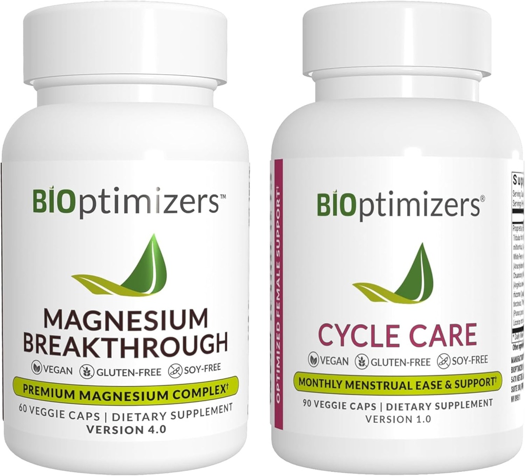 BiOptimizers Magnesium läpimurto 4,0, (60 kapselia) & Cycle Care, (90 kapselia) - luonnollinen uni, aivot, ja Menstrual Relief tuki täydentää Bundle
