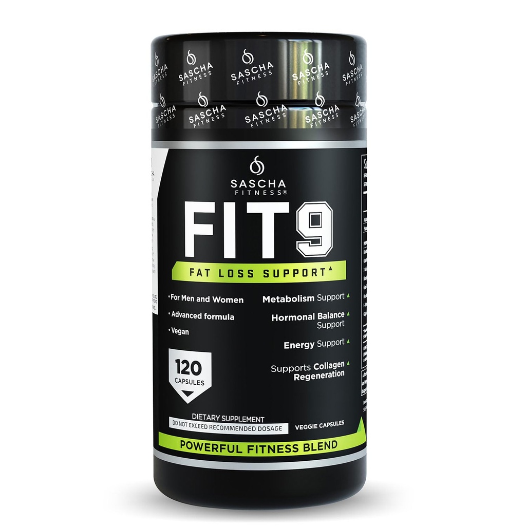 Sascha Fitness Fat Loss pillereitä Kollageeni tuki ... nestetasapaino ... FIT9 Ainesosat: 7Keto + Uva Ursi, Gotu Kola, L-Theanine,Gingko Biloba, DIM, vihreä tee...