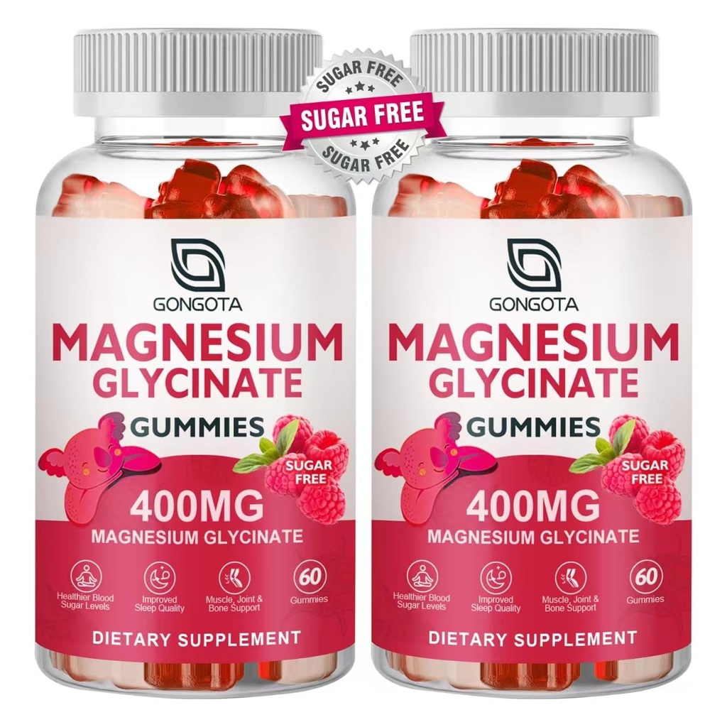 Magnesium Glycinate Gummies 400 mg ja 100 mg yhdistelmä magnesium - kelated magnesium Kalium täydentää D-vitamiini, B6 tukee rauhoittaa, uni, muisti ja lihaskramppeja, sokeriton - 120 Gummies