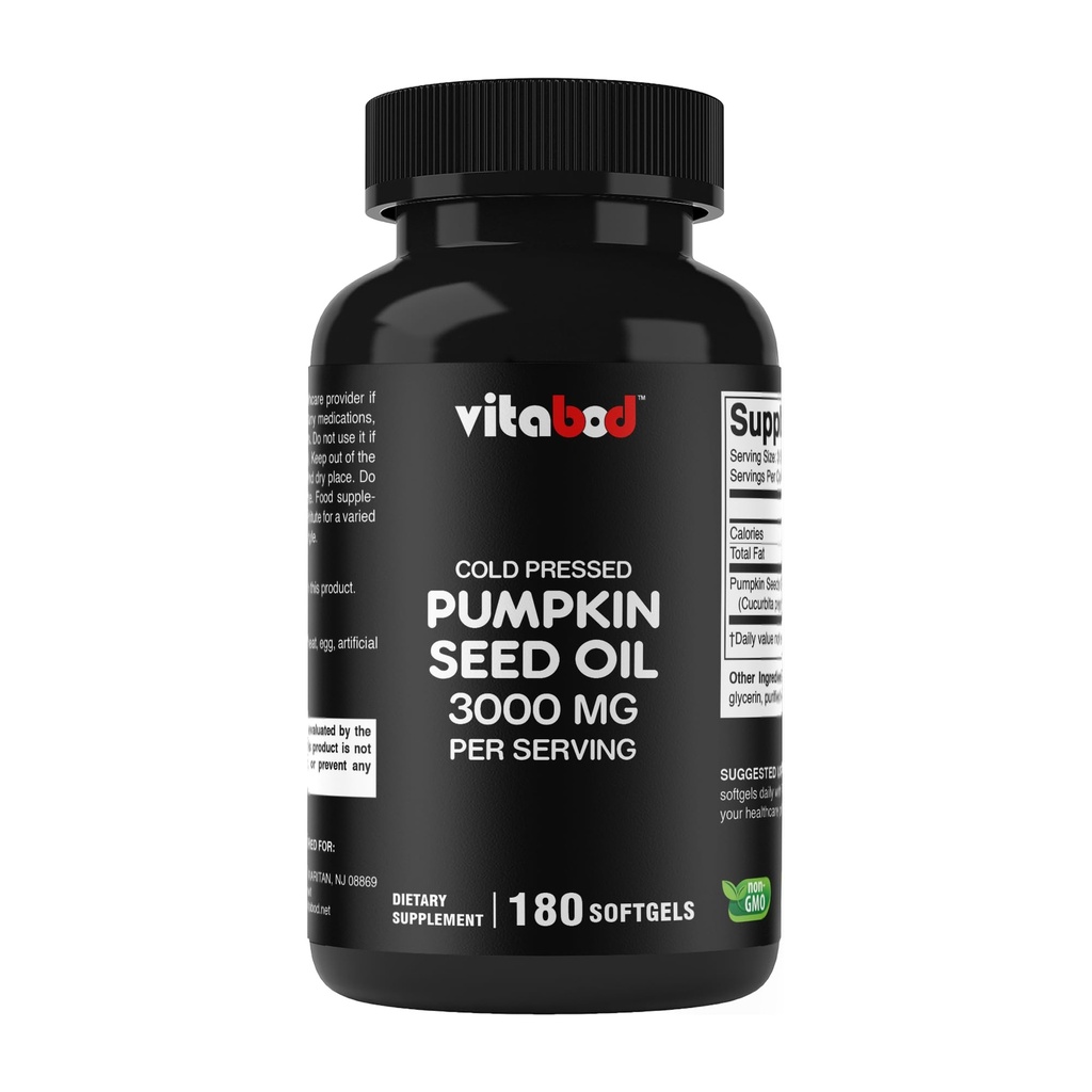 Cold Pressed Pumpkin Seed Oil 3000mg per portion - 180 Softgels - Non-GMO & Gluten Free