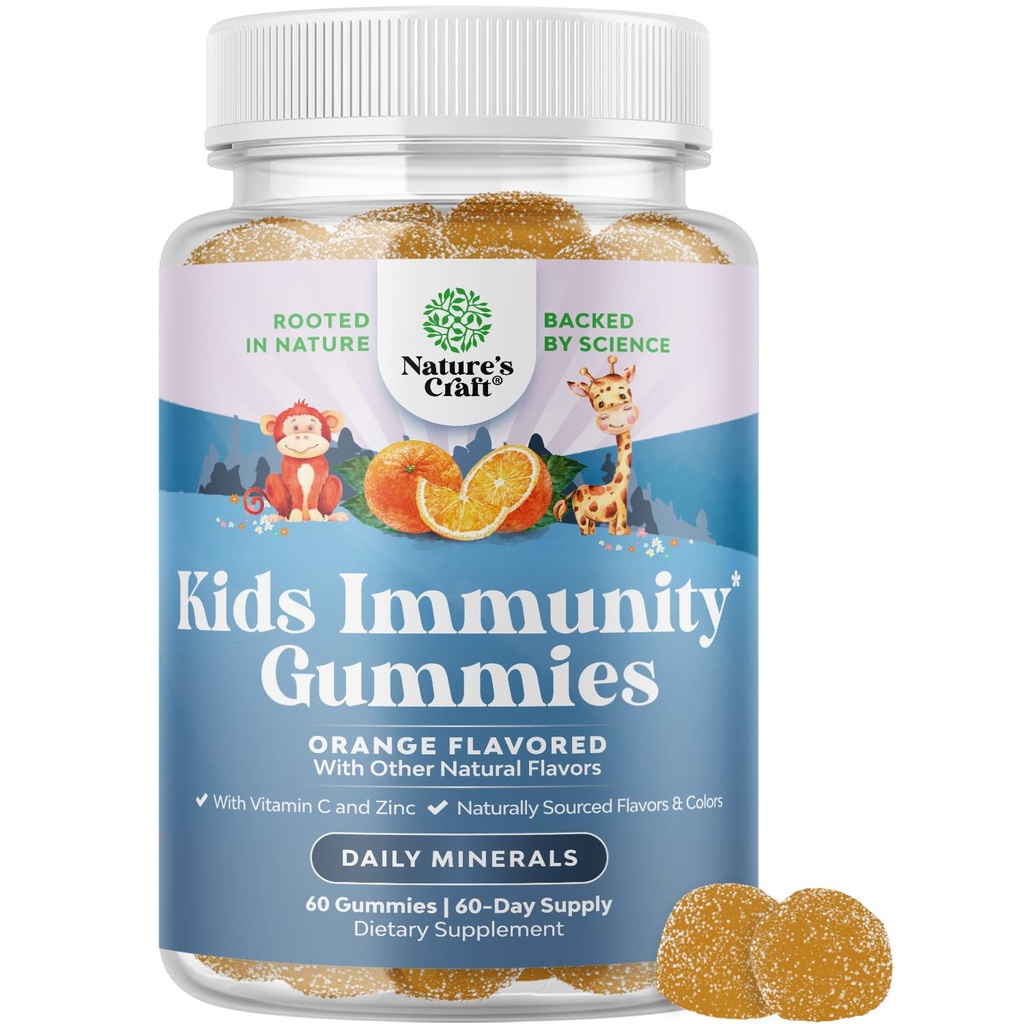 Lapset Immuniteetti Tuki Gummies - Herkullinen C-vitamiini sinkki ja Echinacea Immuuni Booster Gummies lapsille - Vegaani Gluteenittomat ja liivate Ilmainen purukumi vitamiini täydentää lapsille
