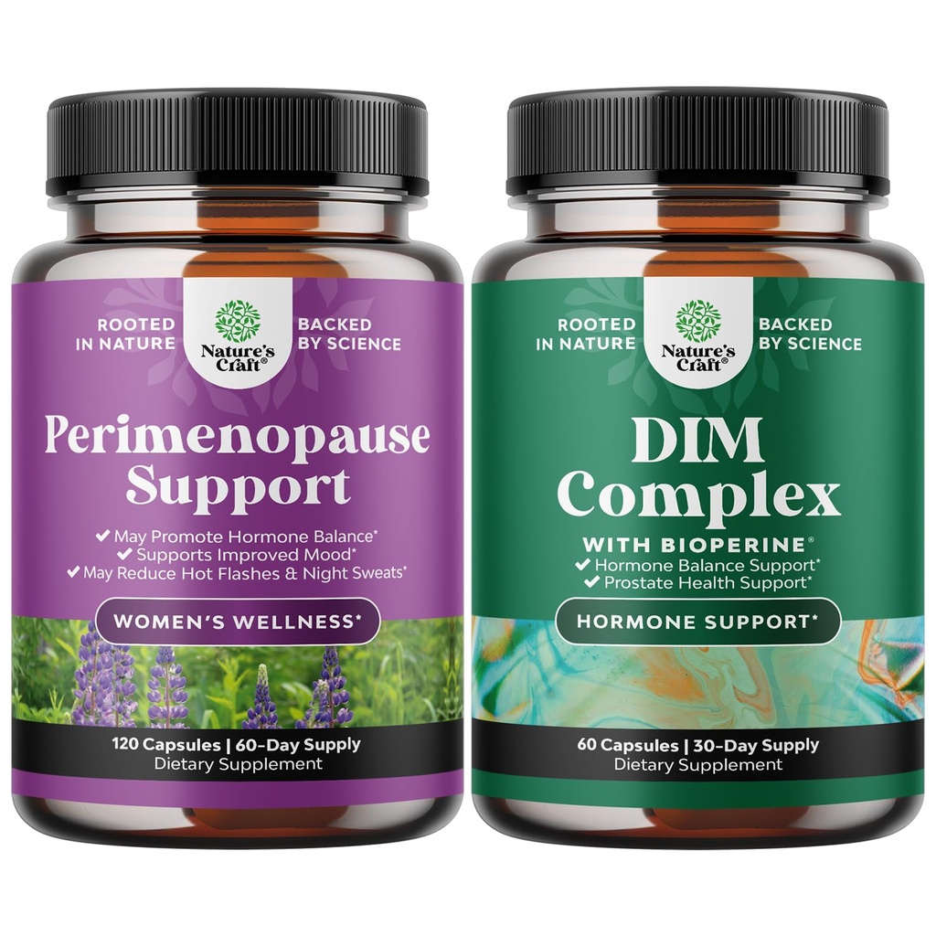 Bundle täydellinen perimenopaussi täydentää naisille Maca Root Vitex Berry & Black Cohosh ja puhdas DIM täydentää Bioperine - Diindolyylimetaani Testosteroni Complex parsakaali Florets