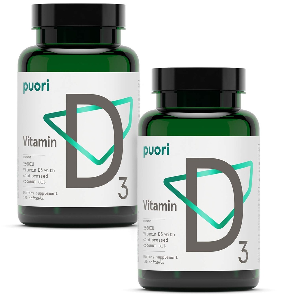 Puori D3-vitamiini Softgels, 2500 IU (62,5 mikrog) - nopea imevä D3-vitamiini täydentää immuunijärjestelmän tukea, luun terveys & tiheys ja terveet lihastoiminnot - ei-GMO & Gluteeniton - 240