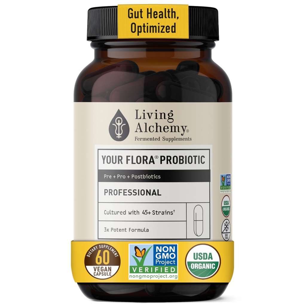 Living Alchemy Gut Health täydentää miesten ja naisten - sinun Flora Probiootti Professional Digestion täydentää Fermented Soybean, Prebiootit, Dgestive Enzyme - Vegan, ei-GMO, 60 kpl