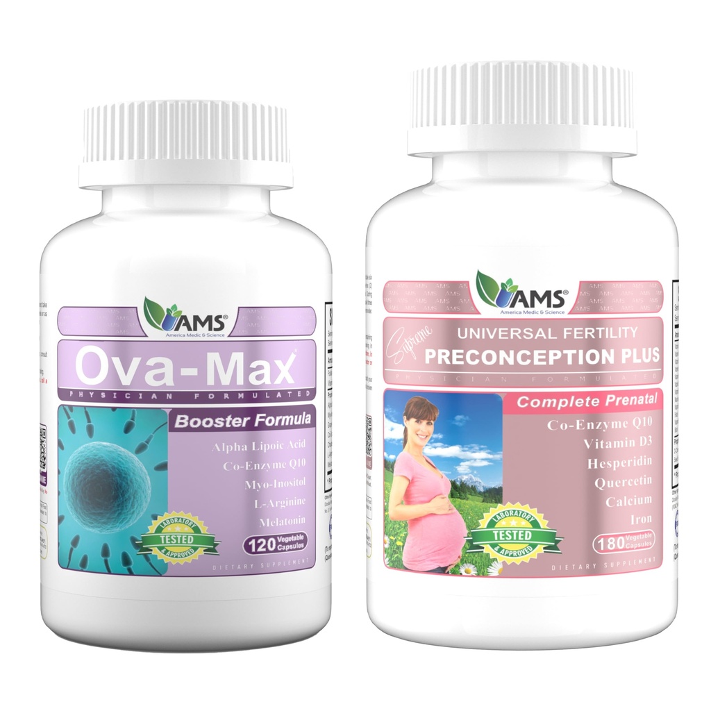 America Medic & Science OVA- Max Prenataali vitamiinit naisille (120 kapselia) ja Preconception Plus (180 kapselia)