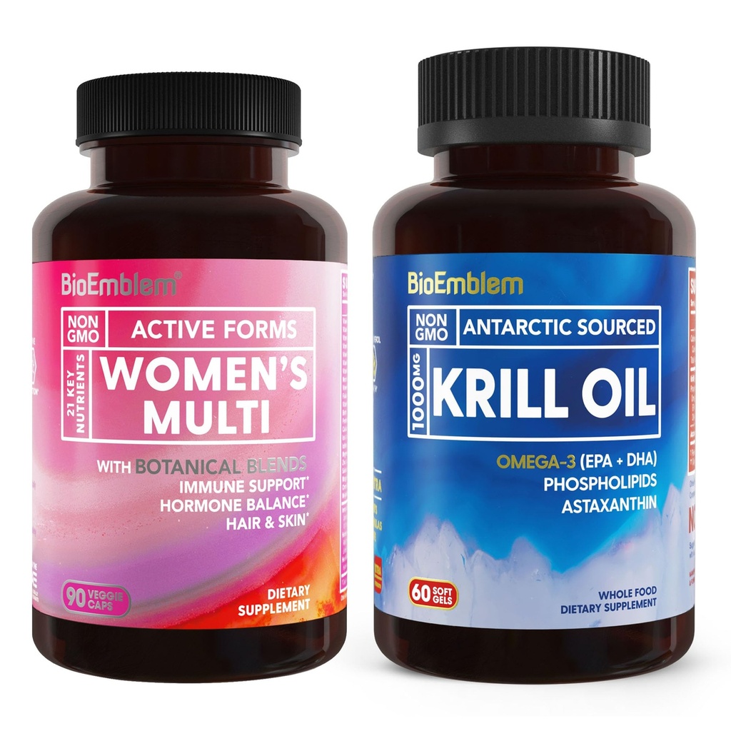 BioEmblem Antarktis Krill Oil Supplement ja naisten monivitamiini