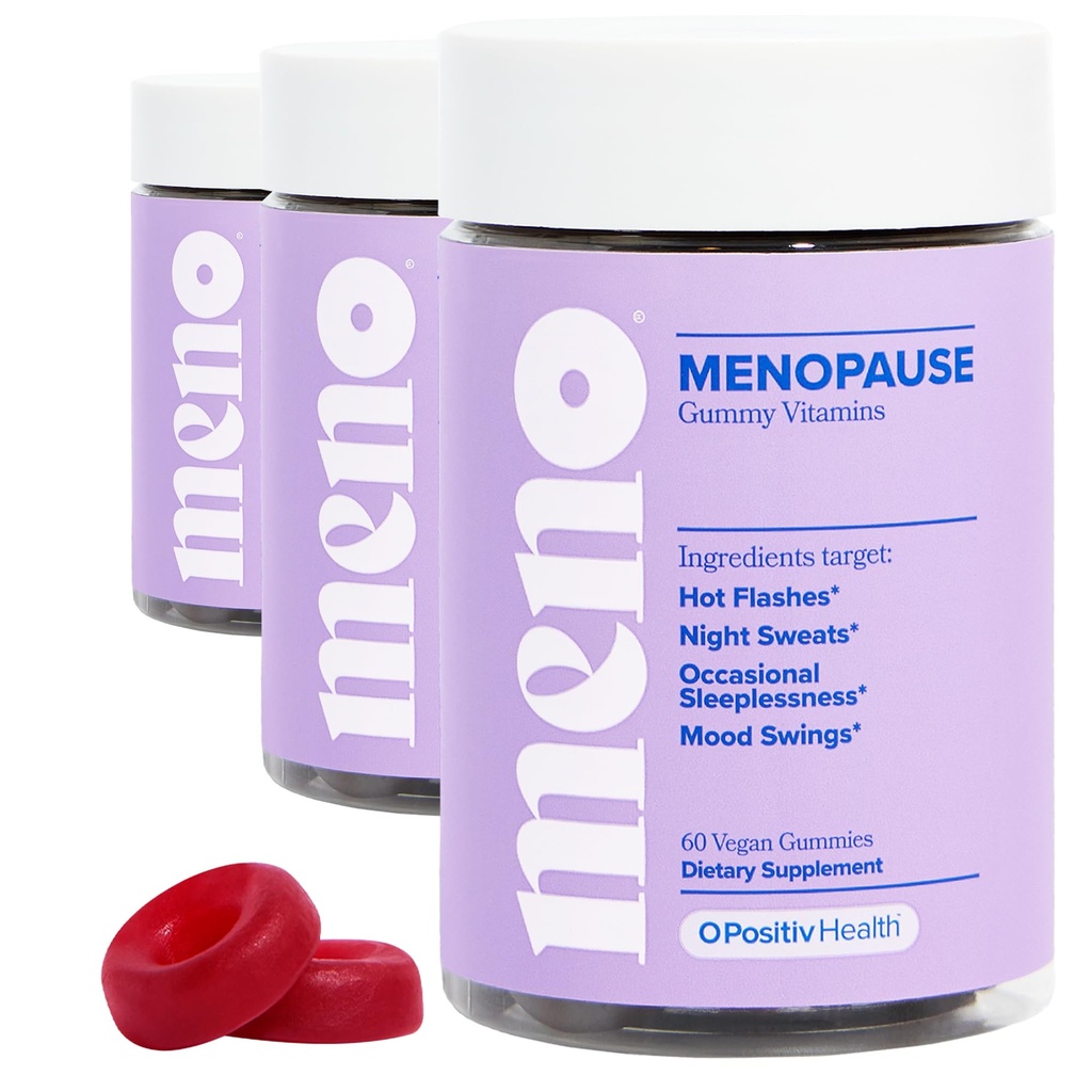 O Positiv MENO Gummies for Menopause, 30 Tarjoilua (paketti 3) - Hormonittomat lisäravinteet naisille, joilla on musta Cohosh & Ashwagandha KSM-66 - Auttaa Alleviate Hot Flashs, Night Swats, & Mood Swings