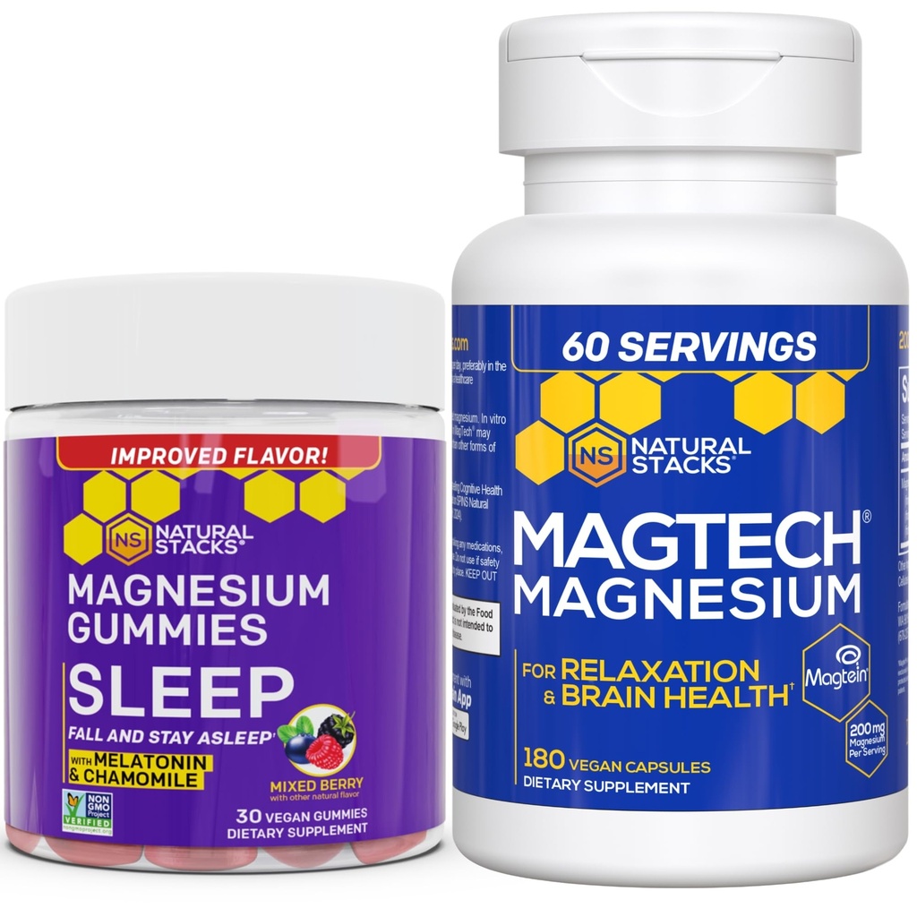 Luonnollinen pinot Magtech Magnesium + uni Magnesium Citrate Gummies Bundle - 4 muotoja magnesium - Tukee rentoutumista ja aivojen terveys* - 210 kappaletta