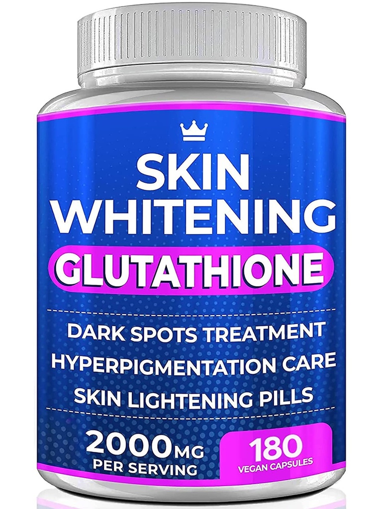 Glutathione Whitening Pills - 180 kapslar 2000mg Glutathione - Effektiv hudbelysning Supplement - Mörka fläckar, Melasma & Acne Scar Remover, Hyperpigmentering Behandling - Anti-Aging Antioxidant