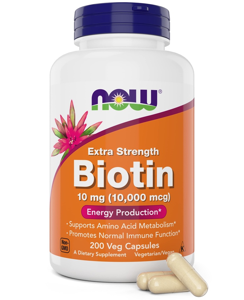 NOW Foods Extra Strength Biotin 10.000mcg / 10 mg - 200 greve - Hår, hud, nagel - Tillägg för män och kvinnor - B7 Vitamin - Vegetarian, Vegan, icke-GMO