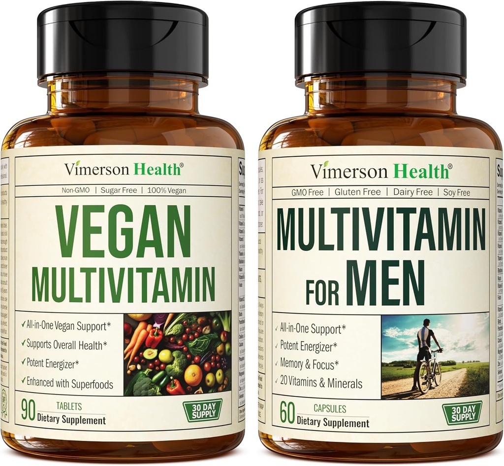 Vegaanimonivitamiinit vegaaneille ja vegetaareille ja täydellinen monivitamiini miehille