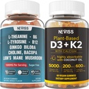NEVISS Sugar Free L-tyrosine L-Theanine Gummies 120 Counts + Sokeriton D3 5000IU K2 Gummies 120 Counts