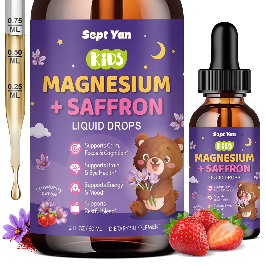 Magnesium Glycinate Liquid Drops, 1000mg Magnesium Glycinate, Citrate & Threonate med Cellulose Fiber, L-Theanine, Vitamin B & C för sömn, muskel, energi och avkoppling, Sugar-Free Lemon Flavor