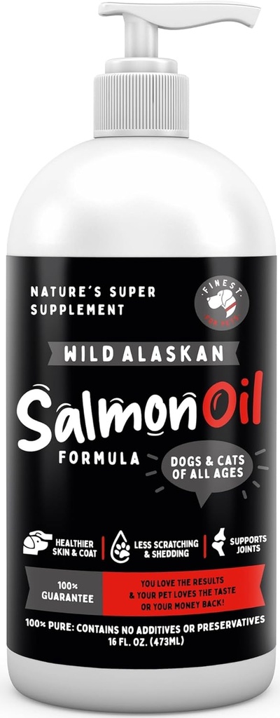 Finest for Lemmikkieläimet Wild Alaskan Salmon Oil for Dogs & Cats - Omega 3 Fish Oil Pollock & Salmon for Sensitive Skin & Coat Health. EPA & DHA Helppo kutina, tukee Joint, Immune & Heart Health (16oz)