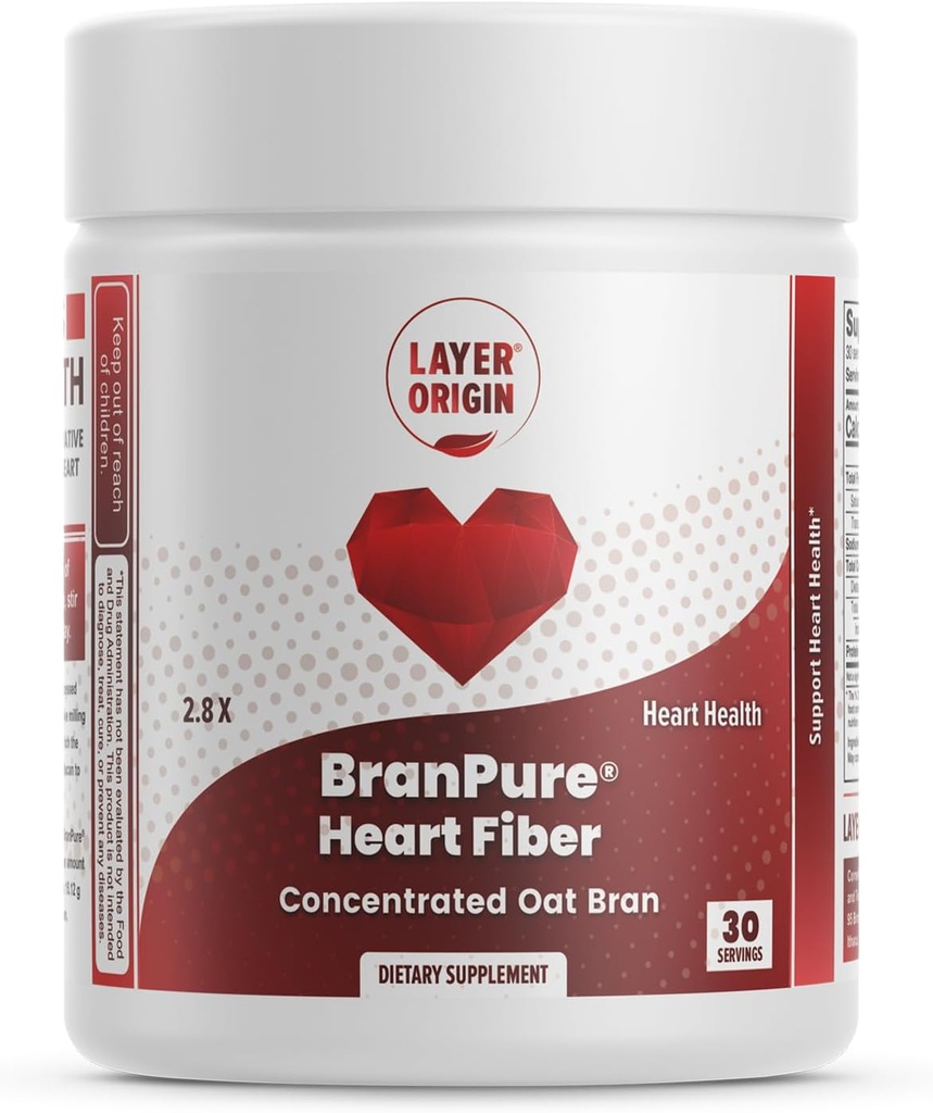 Layer Origin BranPure Heart Fiber, Super tiivistetty kauralese - Vähentää LDL-C ja Forever Chemicals Kuten PFAS kanssa liukoinen kaura Glucan, makuton jauhe