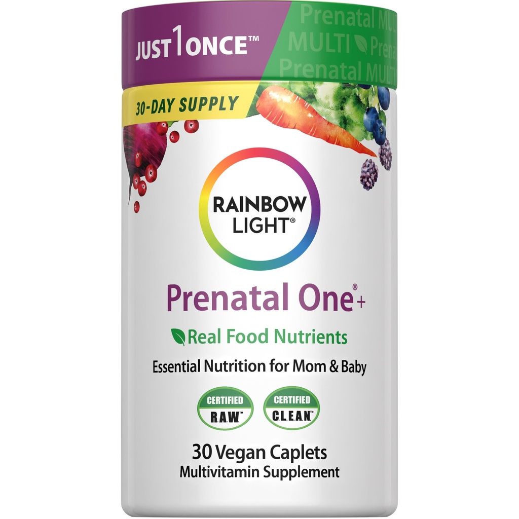 Rainbow Light High Potency Prenatal One Multivitamiini, Prenatal Health Multivitamiini tukee äidin terveyttä ja vauvan kehitystä, kanssa C-vitamiini, Vegan, 30