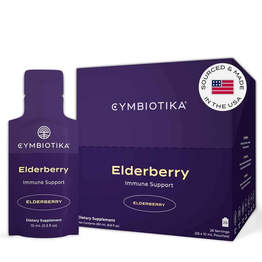 CYMBIOTIKA Aikuiset Elderberry Boost lisäravinteet ... Organic Elderberry E-vitamiinia immuunitukea varten... Gluteeniton, vegaaninen, Keto (26 paketin pakkaus)