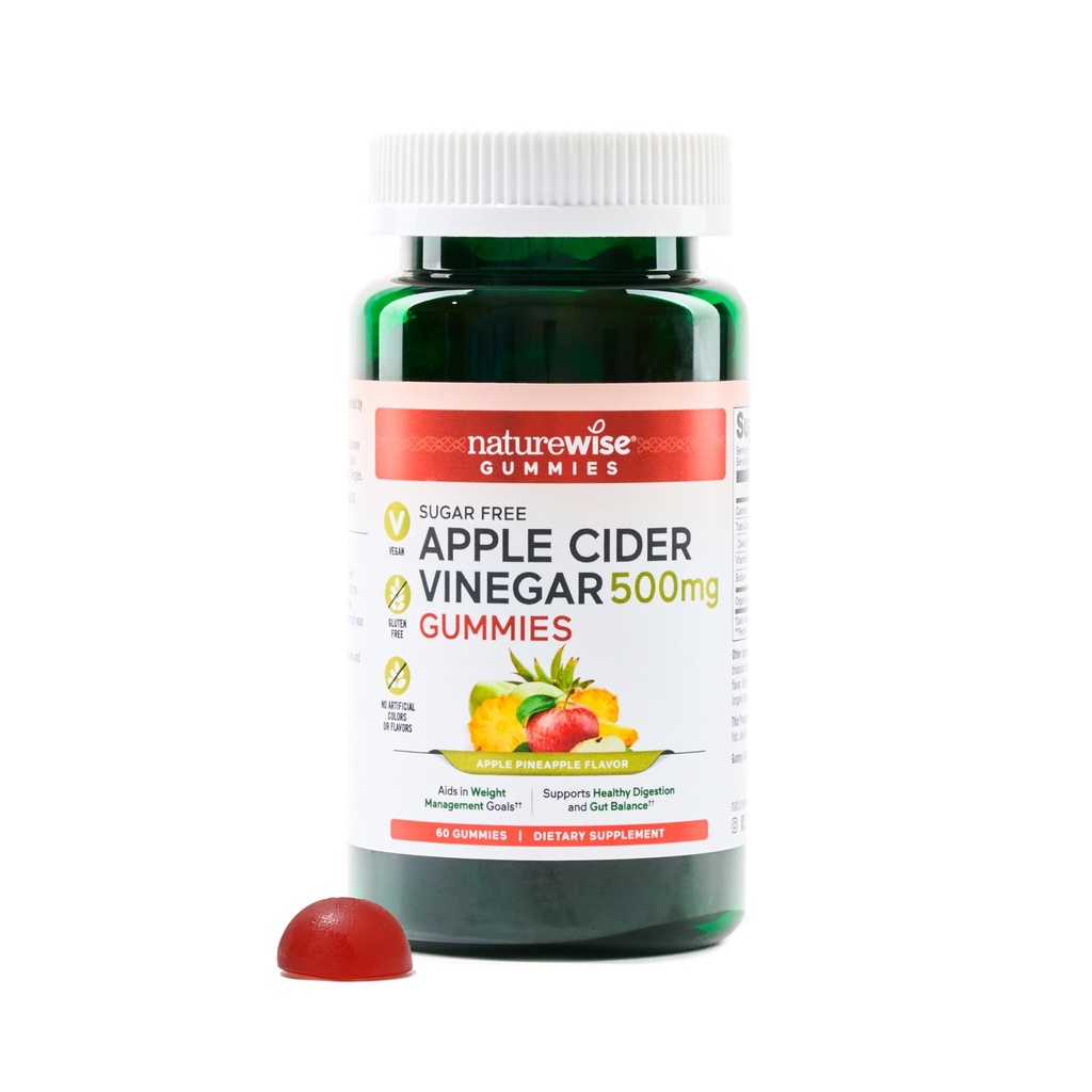 NatureWise Apple Cider Vinegar Keto Gummies - 1000mg ACV per 2, Sugar Free, Vegan - Energy & Gut Health - ACV Gummies W / Vitamin B12-60 Gummies[1-månaders leverans för 1000mg / 2-månaders leverans för 500mg]