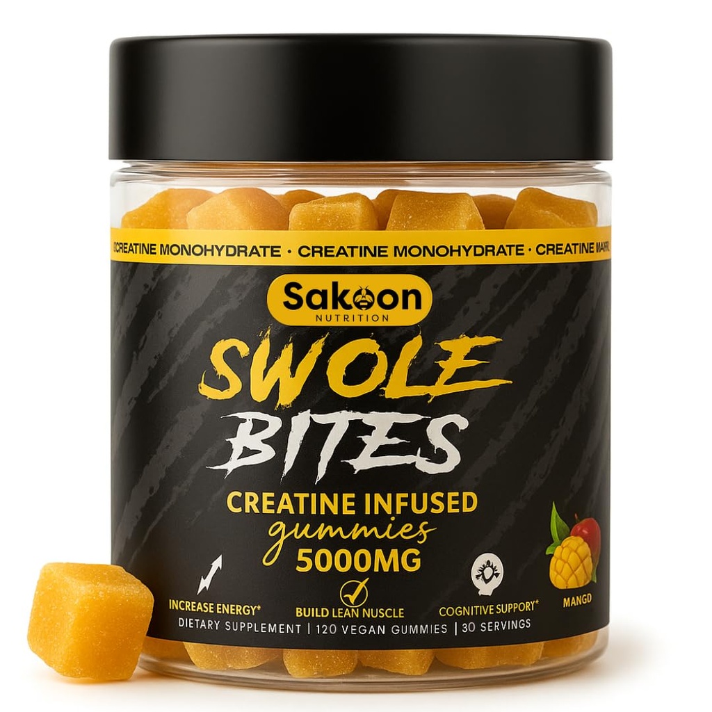 Kreatin Gummies 5000mg - Vegan - Muskelbyggare - Styrka och energistöd - 120 greve - Mango smak - Kreatinmonohydrattillskott för män och kvinnor