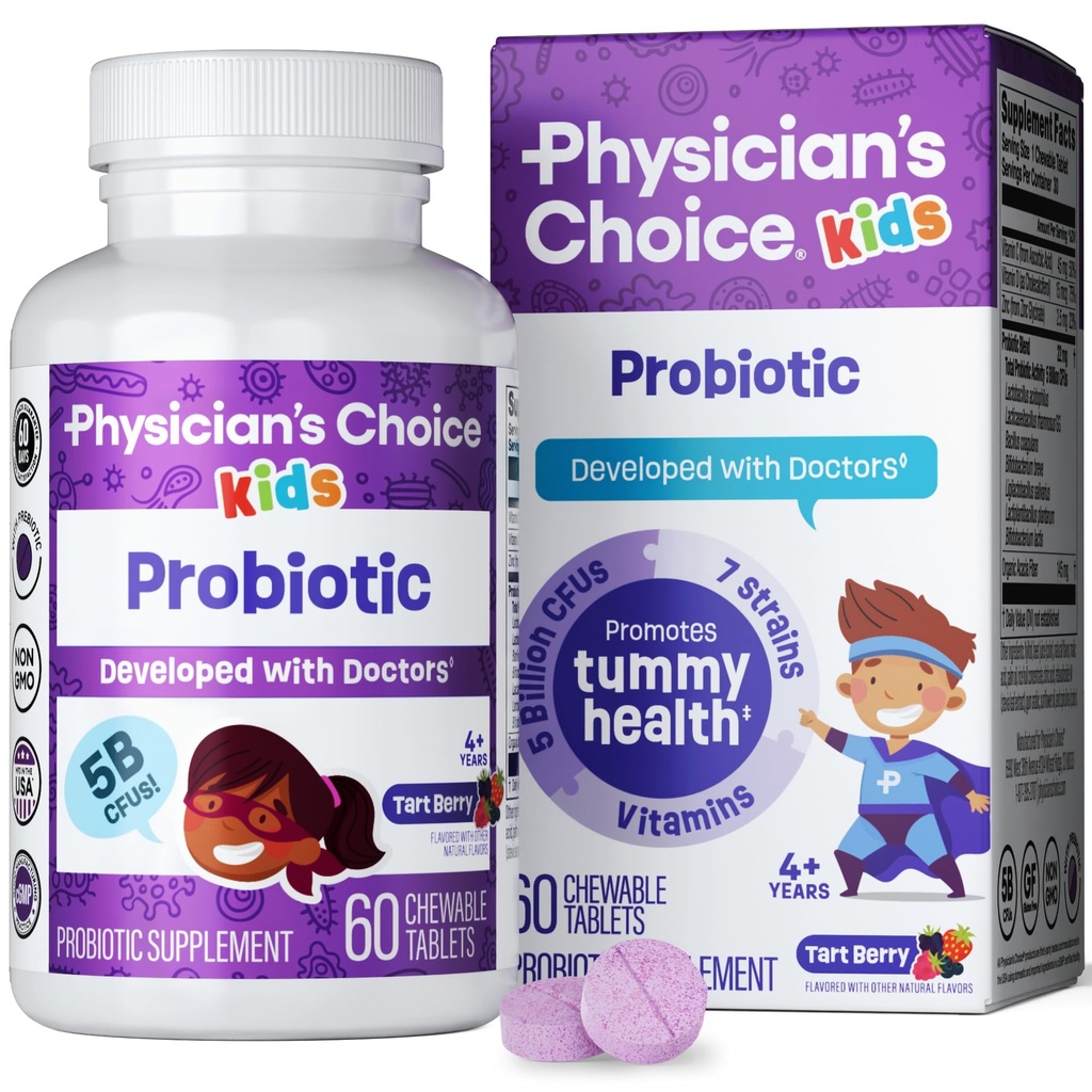 Lääkärin valinta Probiootit lapsille - 7 Diverse kannat, Organic Prebiootit, Vitamiinit & Minerals - Kliinisesti tutkittu L. Rhamnosus - Immunomy & Dgestive Support - Ei sokeria tai keinotekoisia väriaineita - 60ct