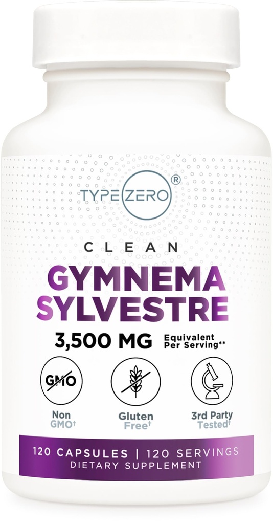 Typ Zero Clean Gymnema Sylvestre Capsules (120 portioner, 3 500 MG Equivalent Per Servering) - Icke-GMO, Gluten Free