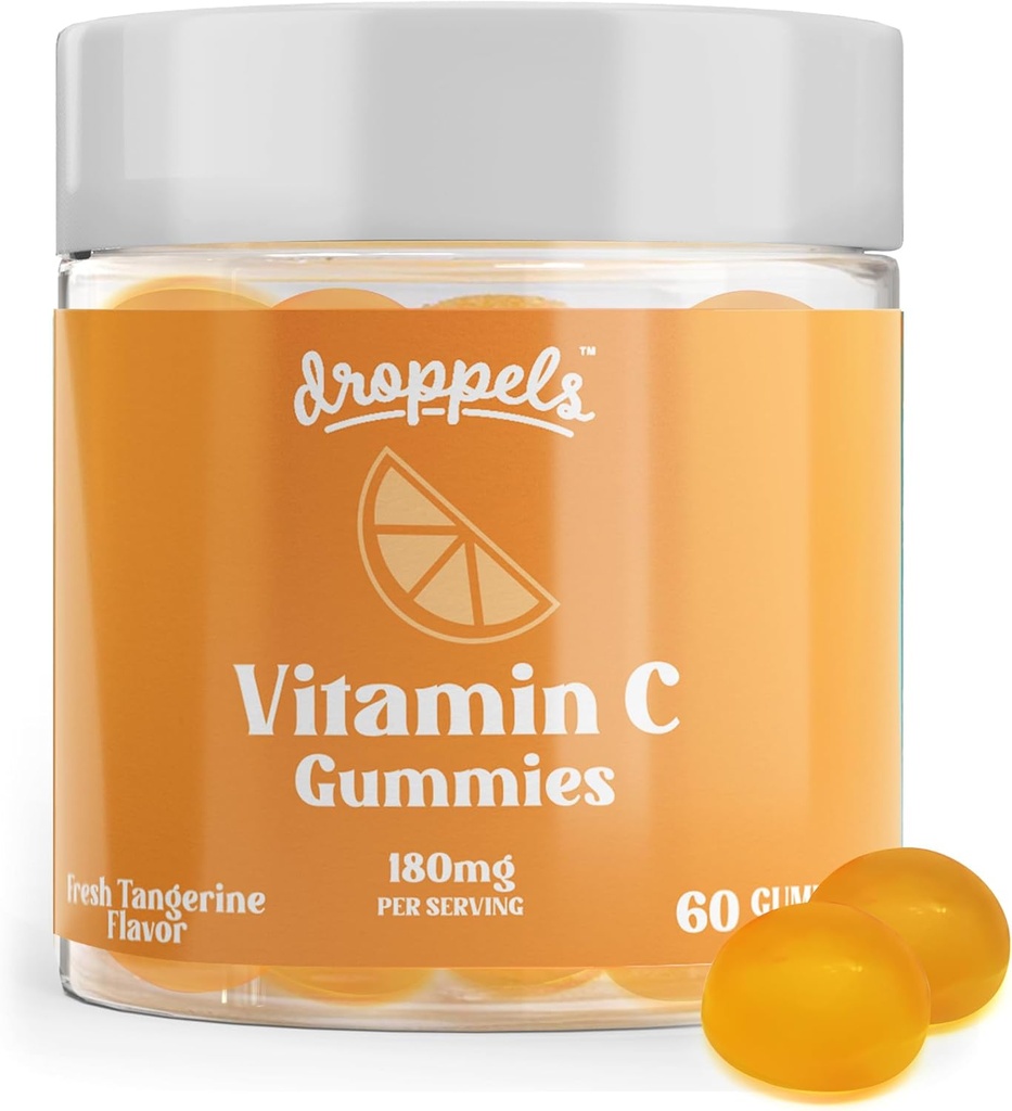 Droppels C-vitamiini Gummies, 180mg ... Vegaani, Pektiini Plant-Based Immuuni tuki Booster täydentää...