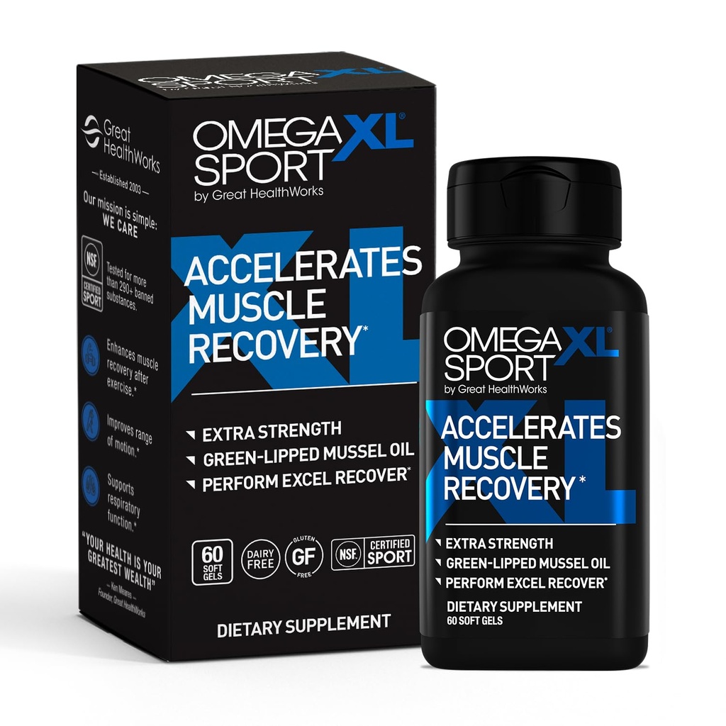 OmegaXL Sport Extra Strength Lihasten Recovery täydennysosa ja hengitysteiden tuki täydentää - parantaa DOMS ja ROM, kliinisesti tuettu vihreä-lippy mussel öljy (60 Softgels)