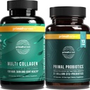 Primal Harvest Probiootit & Multi Collagen täydentää naisten ja miesten Pre ja probiootit 31 miljardia PMY ja Collagen Peptides pillereitä Bundle